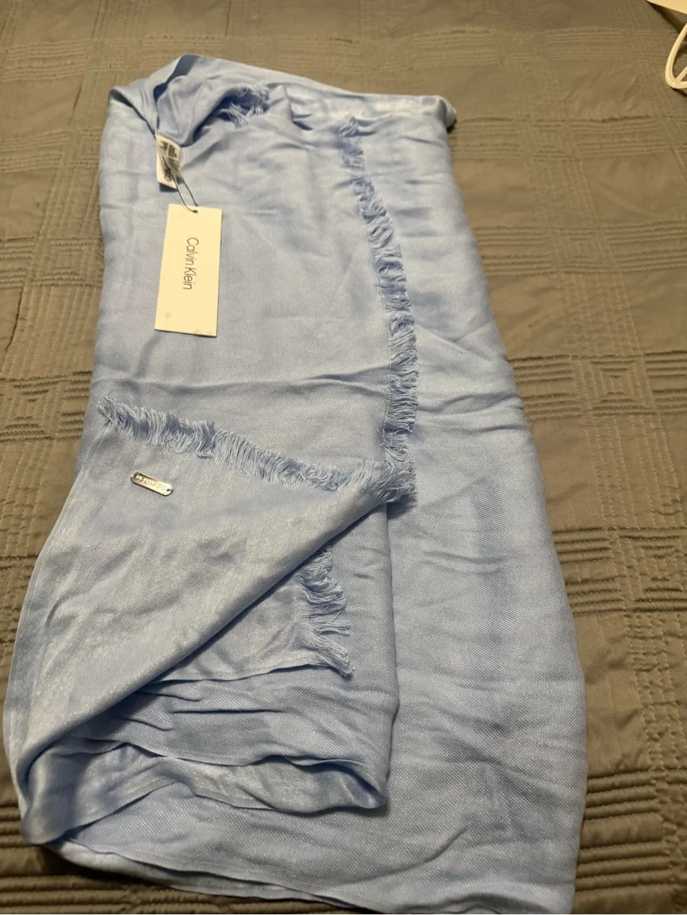 Calvin Klein Light Blue Women's Solid Satin-Feel Pashmina Scarf. NWT